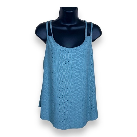 LARGE GREEN LACE STRETCH TANK FLOWY BOHO CASUAL - Picture 1 of 12